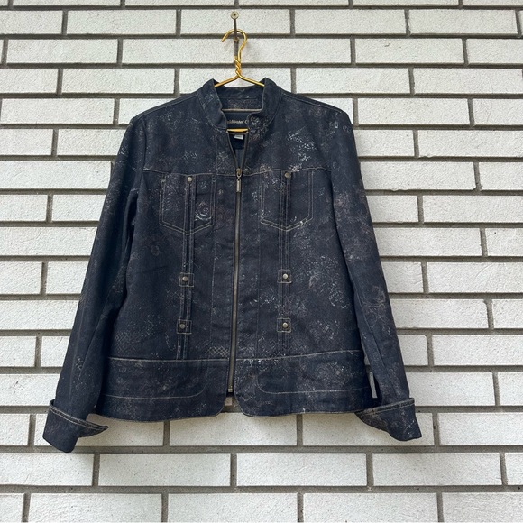 Coldwater Creek Black Metallic Floral Print Moto Jacket Zip Front 14 Whimsigoth - Picture 1 of 10